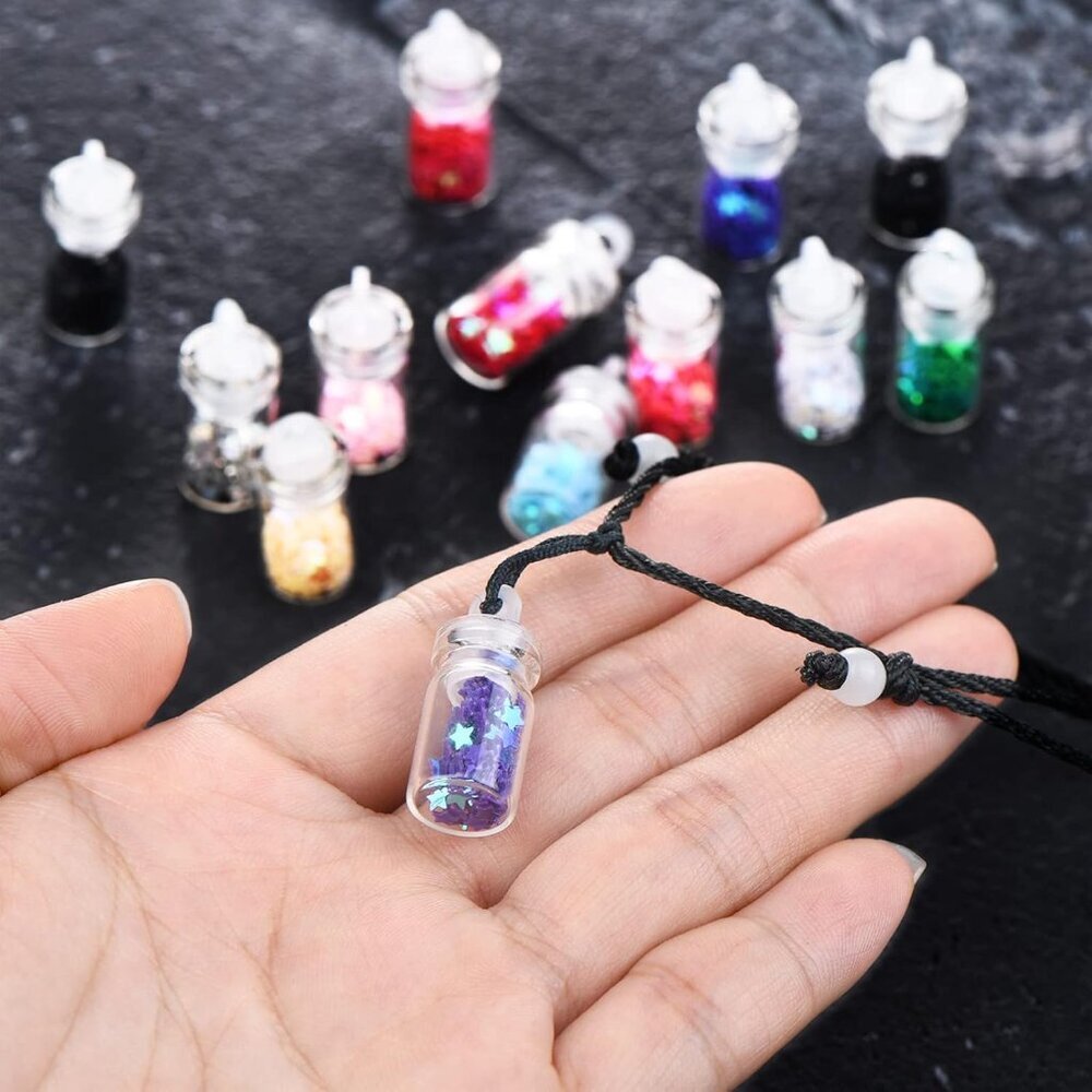 Pixie Necklaces Confetti Dust Bottles Mini Glass Bottle Necklace Wish Glass Jar - Picture 5 of 7